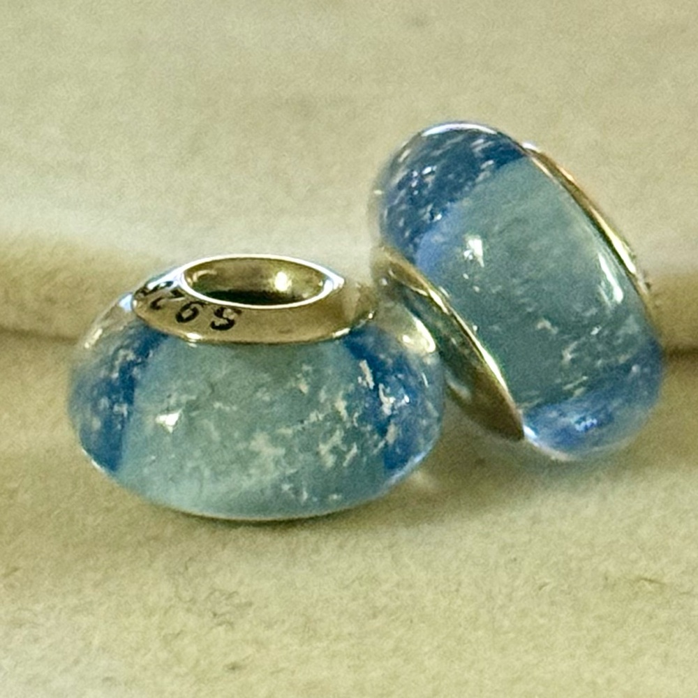 Light Blue Murano Glass Charms set fit Pandora Bracelets -